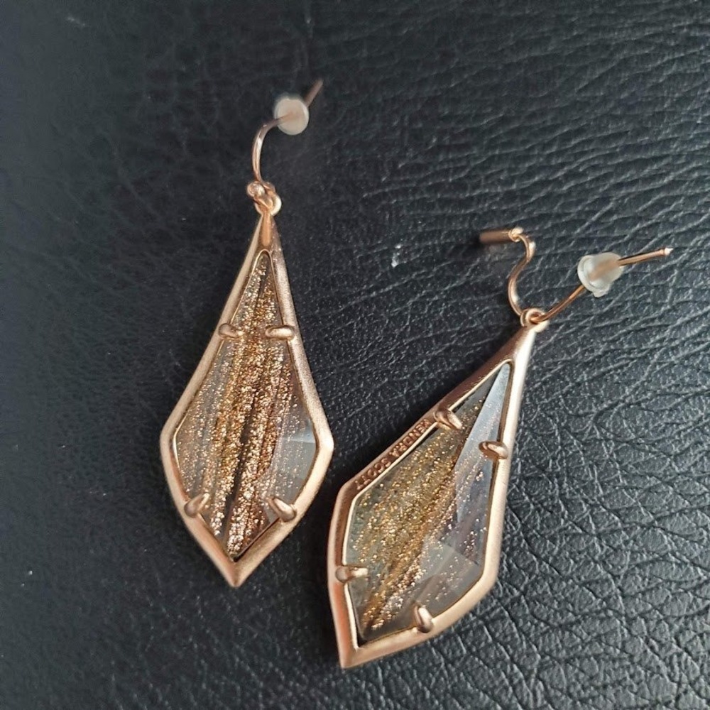 Kendra Scott Olivia Rose Gold Dangle Earrings with Glitter Glass Inlay - Picture 5 of 5